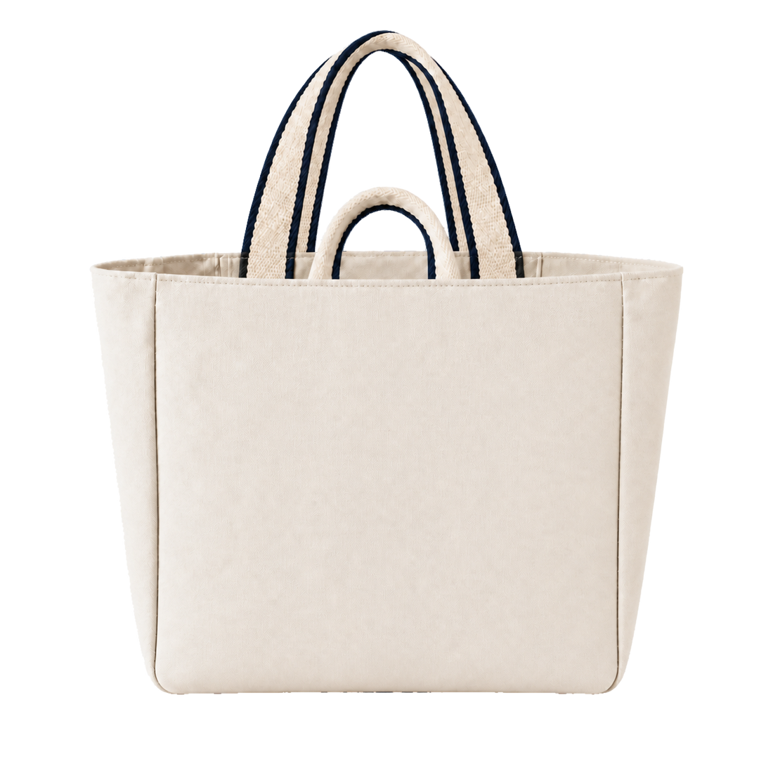 Off White contrast-strap canvas tote, blank front ready for personalization