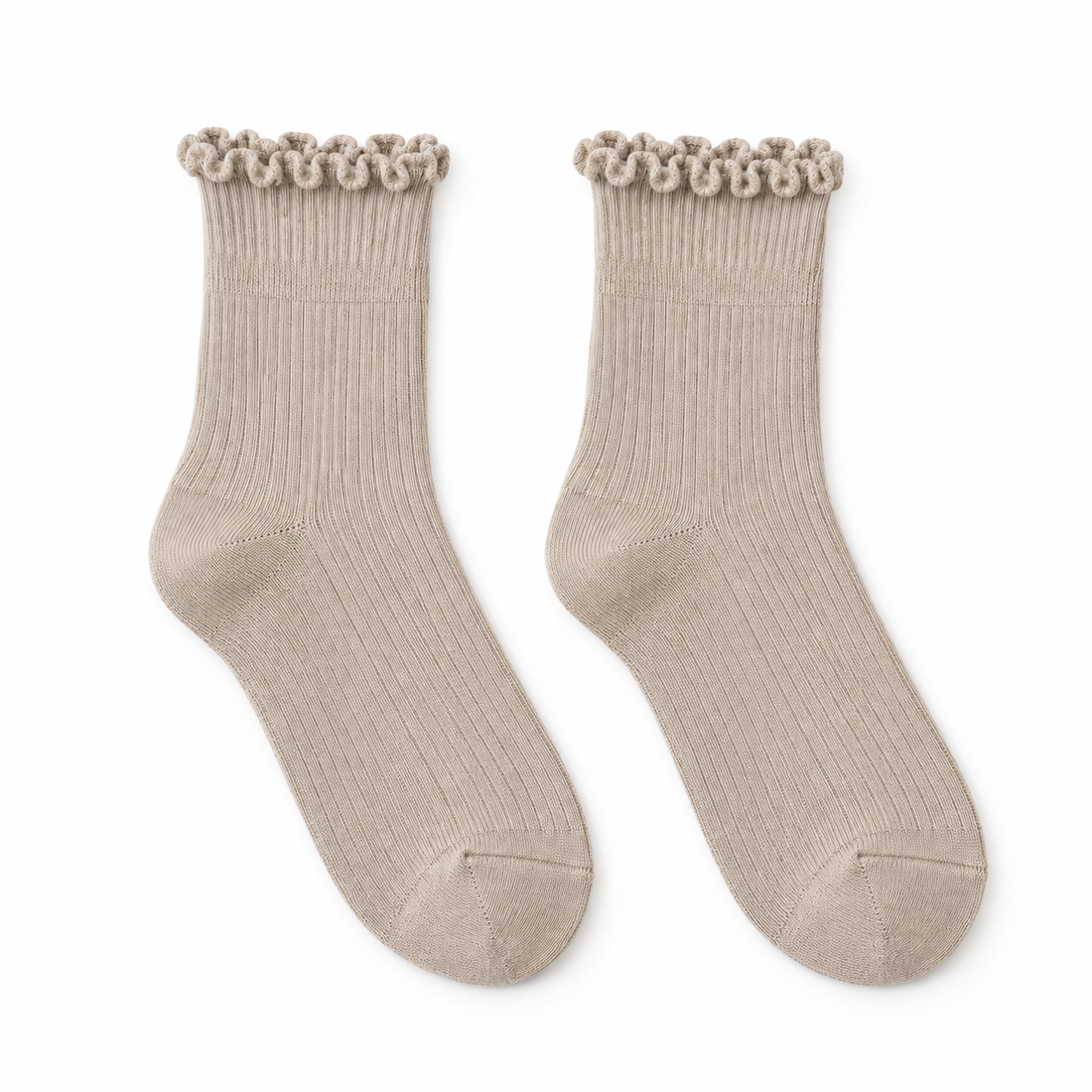 Stone bamboo-blend ruffle crew socks, matching pair, front view