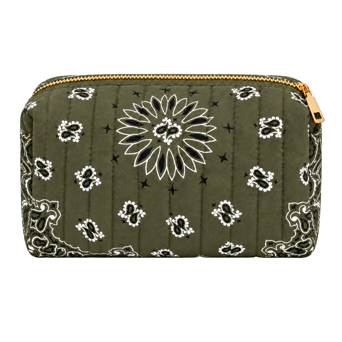 Olive Green quilted bandana cosmetic case, blank front ready for personalization