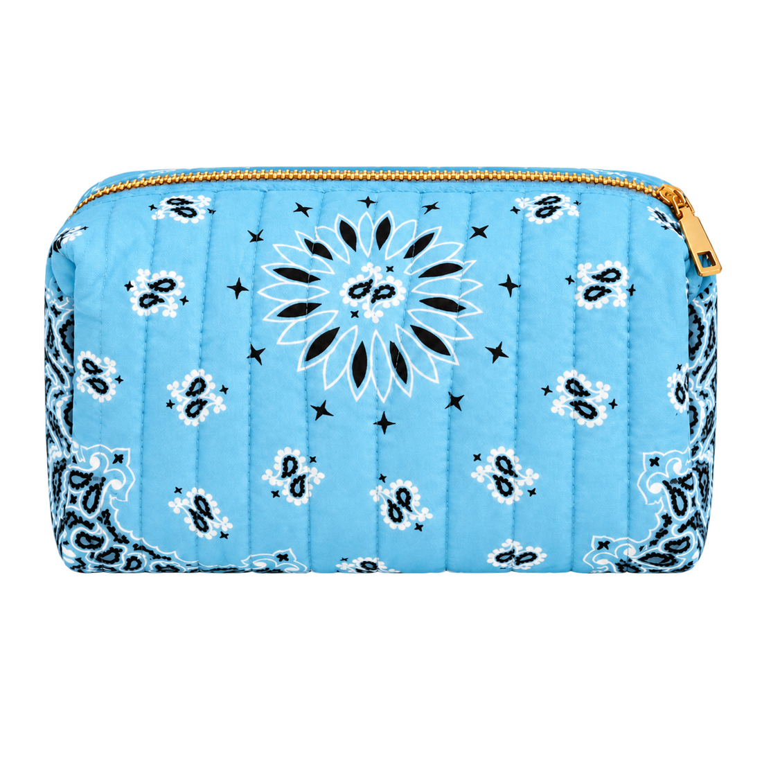 Light Blue quilted bandana cosmetic case, blank front ready for personalization