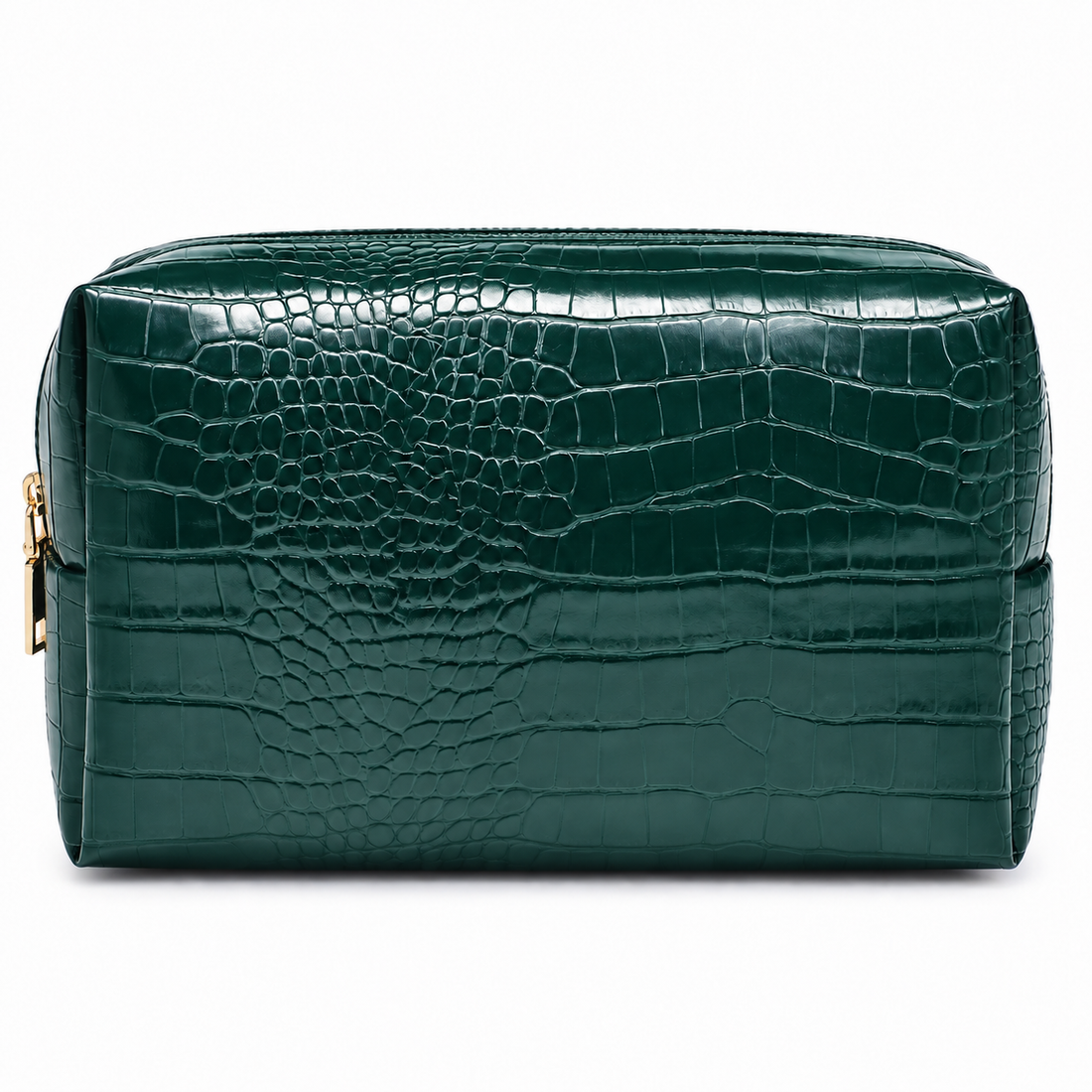 Green croc travel pouch, front view