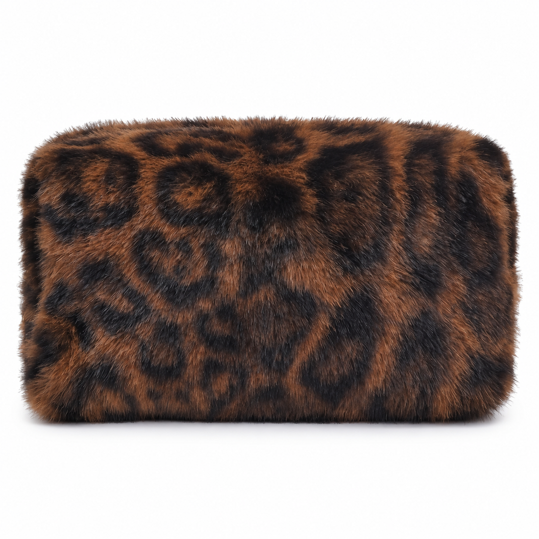 Leopard faux-fur travel pouch, front view