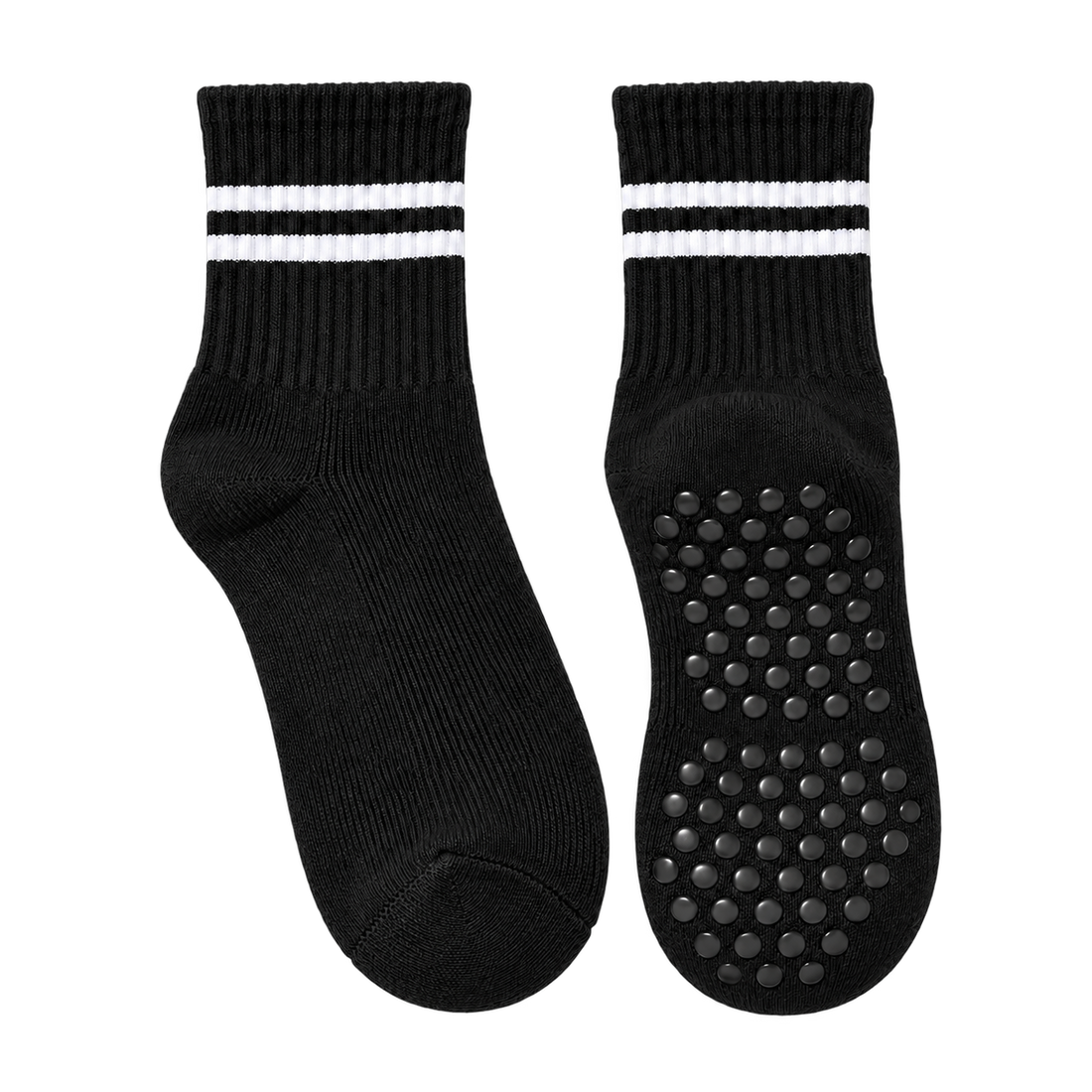 Black striped Pilates grip socks, blank pair ready for personalization