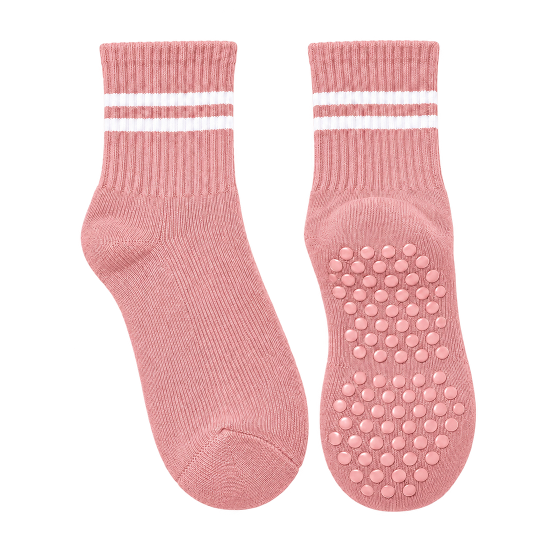 Dusty Pink striped Pilates grip socks, blank pair ready for personalization