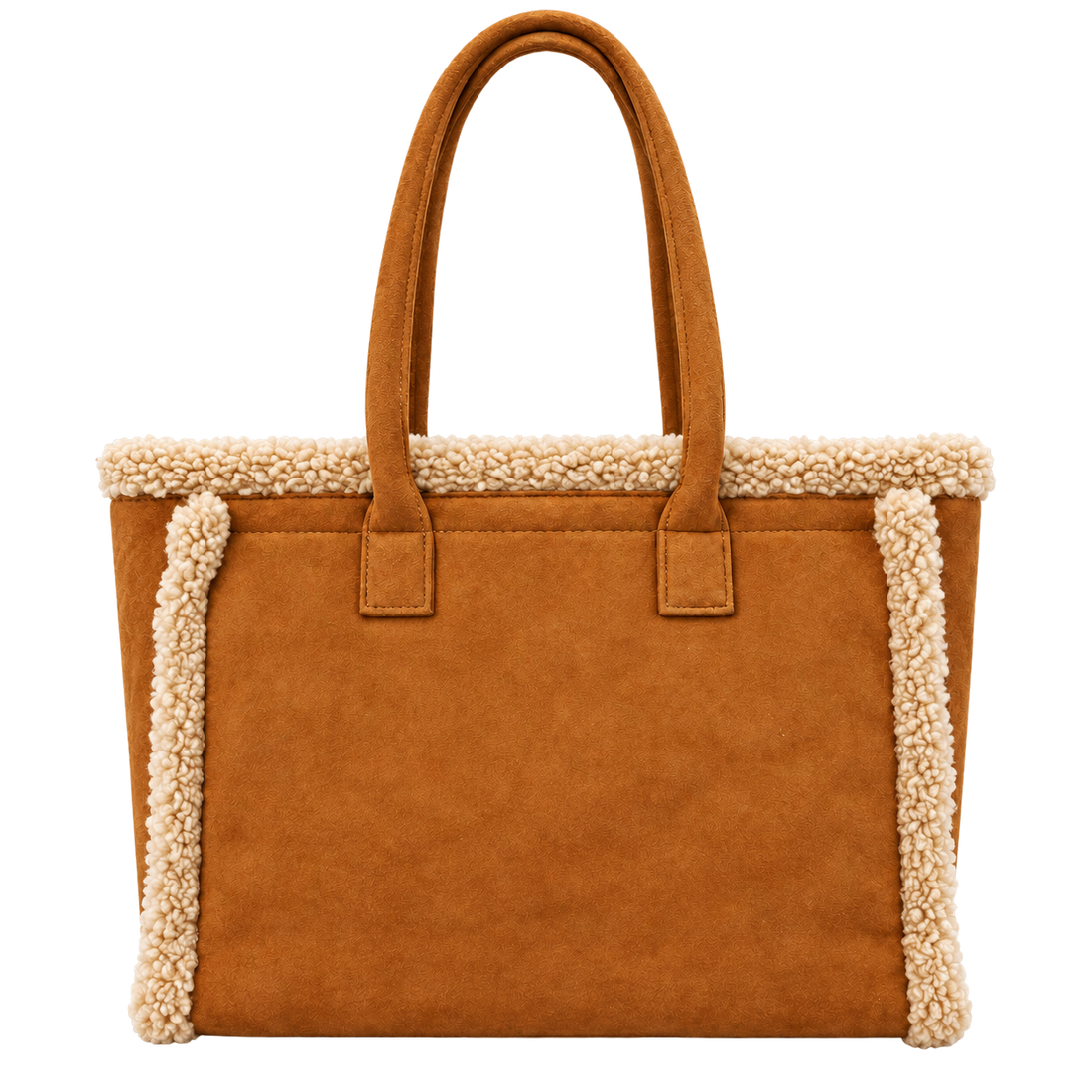 Teddy-trim tote in Teddy Brown, blank front ready for personalization