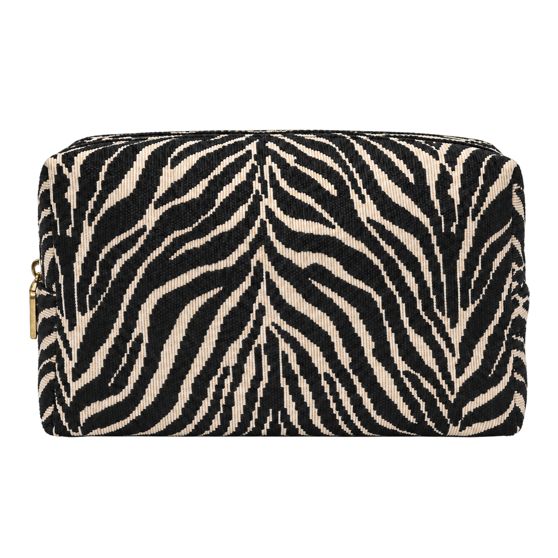 Zebra-print cosmetic pouch, blank front ready for personalization