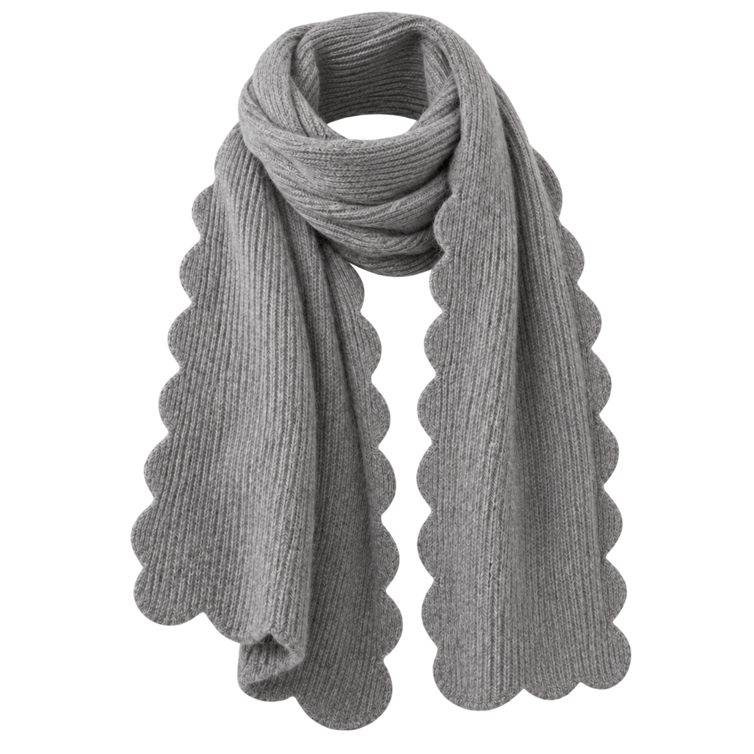 Gray scallop edge cozy scarf, blank front ready for personalization