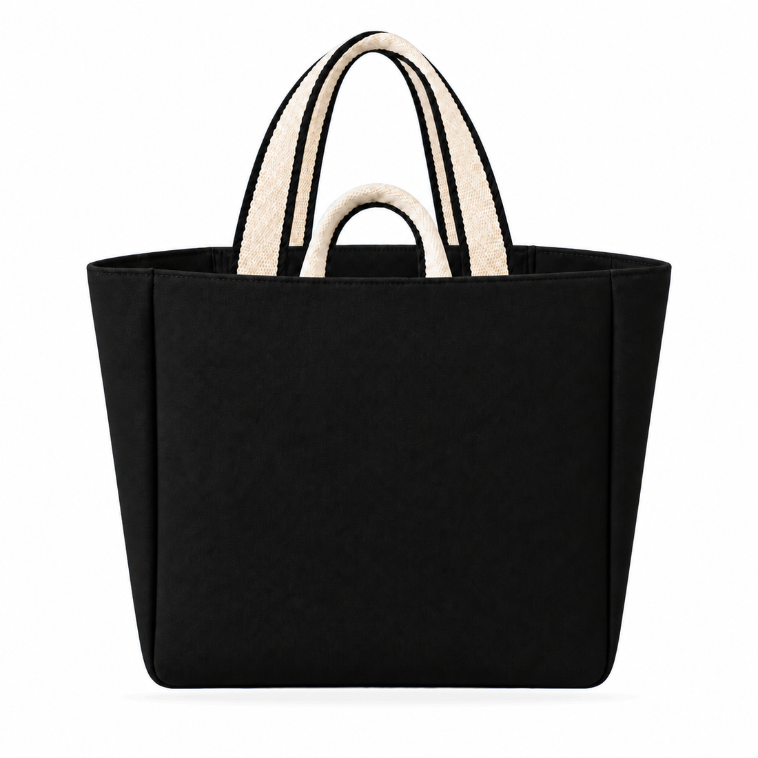 Black contrast-strap canvas tote, front view