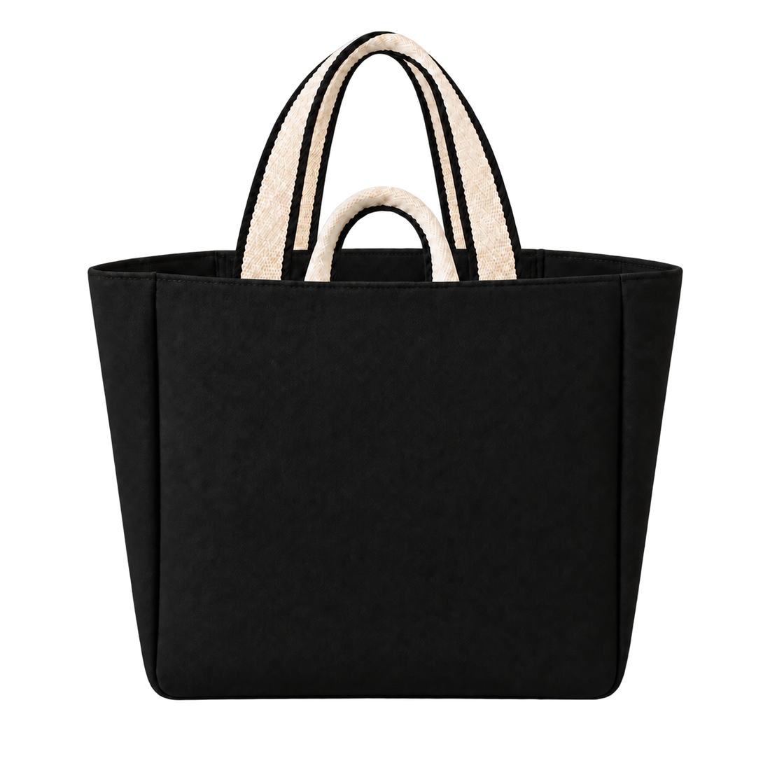Black contrast-strap canvas tote, blank front ready for personalization