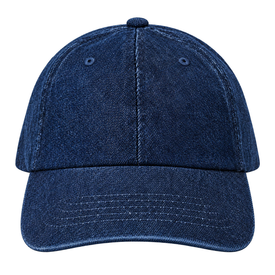 Dark Denim cotton baseball cap, blank front ready for personalization