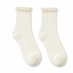 Ivory bamboo-blend ruffle crew socks, matching pair, front view