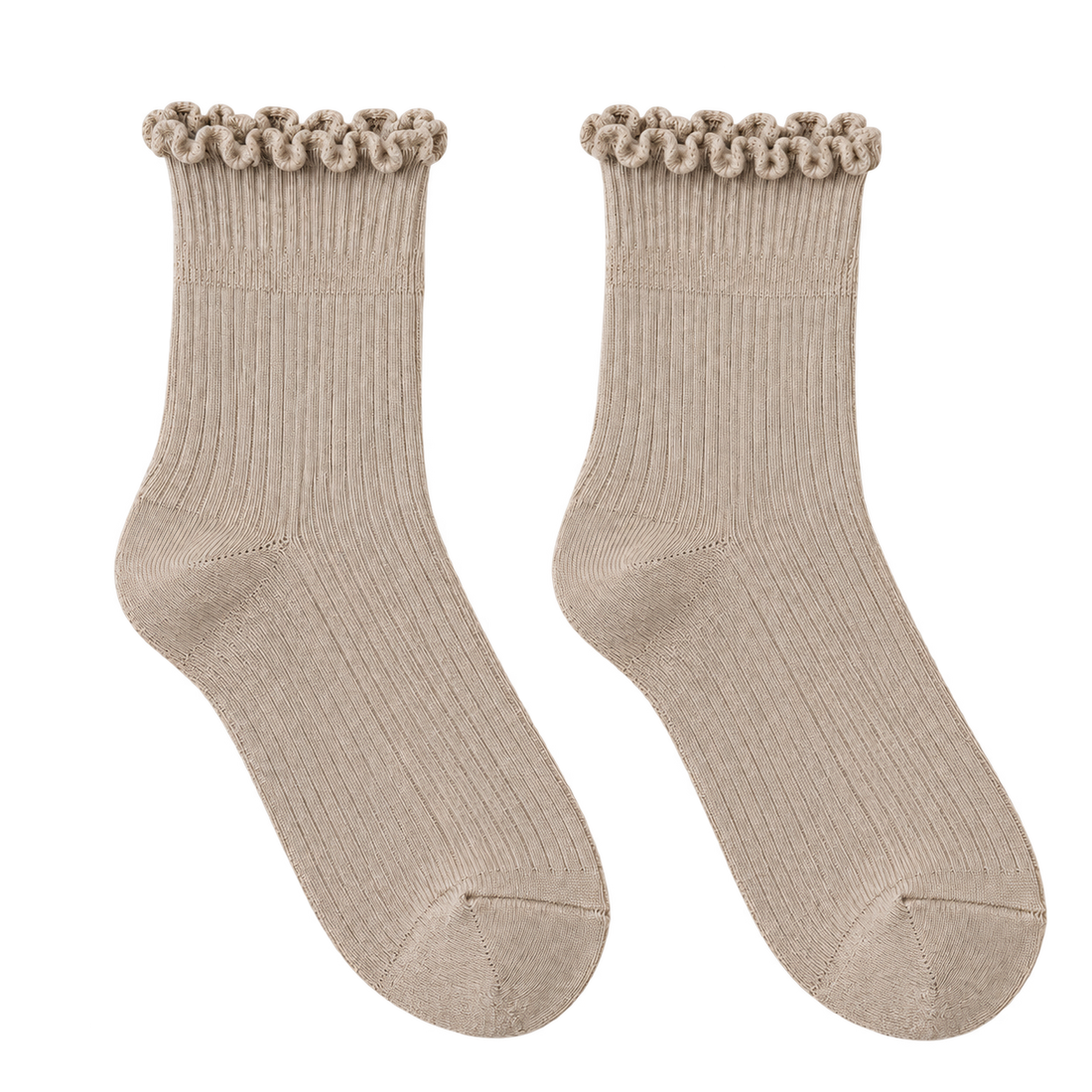 Stone bamboo-blend ruffle crew socks, blank pair ready for personalization