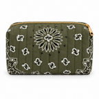 Olive Green quilted bandana cosmetic case, front view
