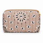 Taupe quilted bandana cosmetic case, front view