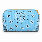 Light Blue quilted bandana cosmetic case, front view