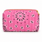 Pink quilted bandana cosmetic case, front view