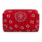 Red quilted bandana cosmetic case, front view
