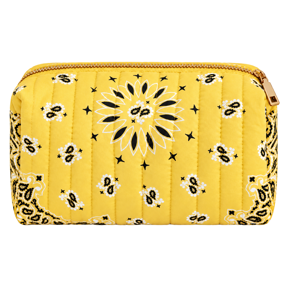 Yellow quilted bandana cosmetic case, blank front ready for personalization