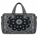 Black quilted bandana duffel, front view