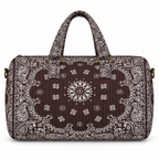 Brown quilted bandana duffel, front view