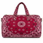 Burgundy quilted bandana duffel, front view