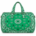 Green quilted bandana duffel, front view