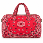 Red quilted bandana duffel, front view