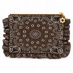 Chocolate Brown bandana ruffle pouch, front view