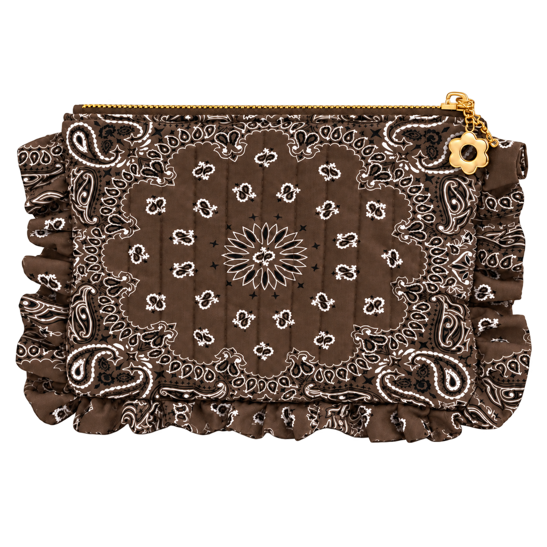 Chocolate Brown bandana ruffle pouch, blank front ready for personalization