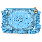 Light Blue bandana ruffle pouch, front view