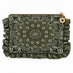 Olive Green bandana ruffle pouch, front view