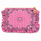 Pink bandana ruffle pouch, front view