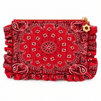 Red bandana ruffle pouch, front view