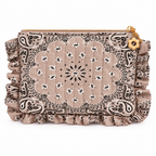 Taupe bandana ruffle pouch, front view