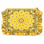 Yellow bandana ruffle pouch, front view