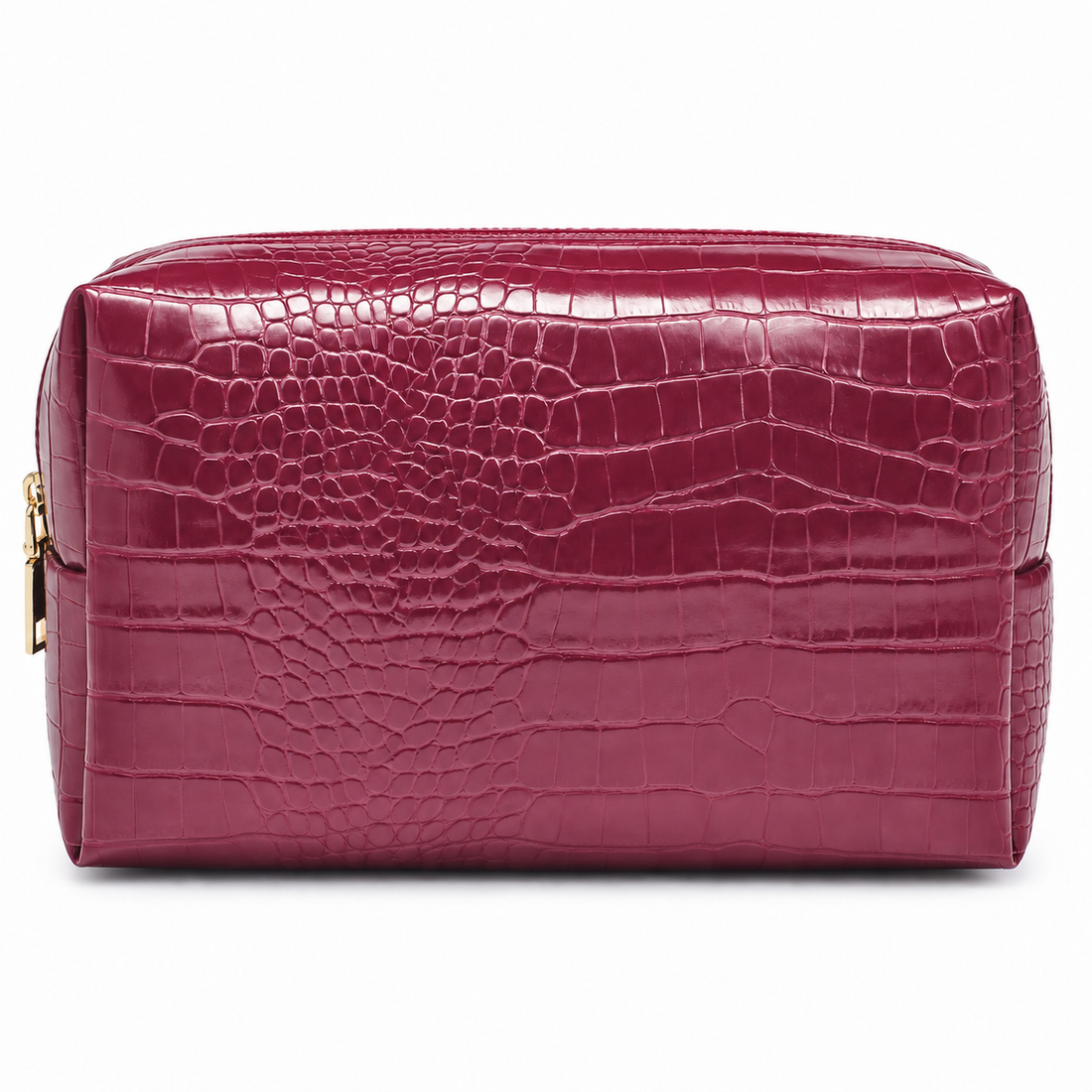 Red croc travel pouch, front view