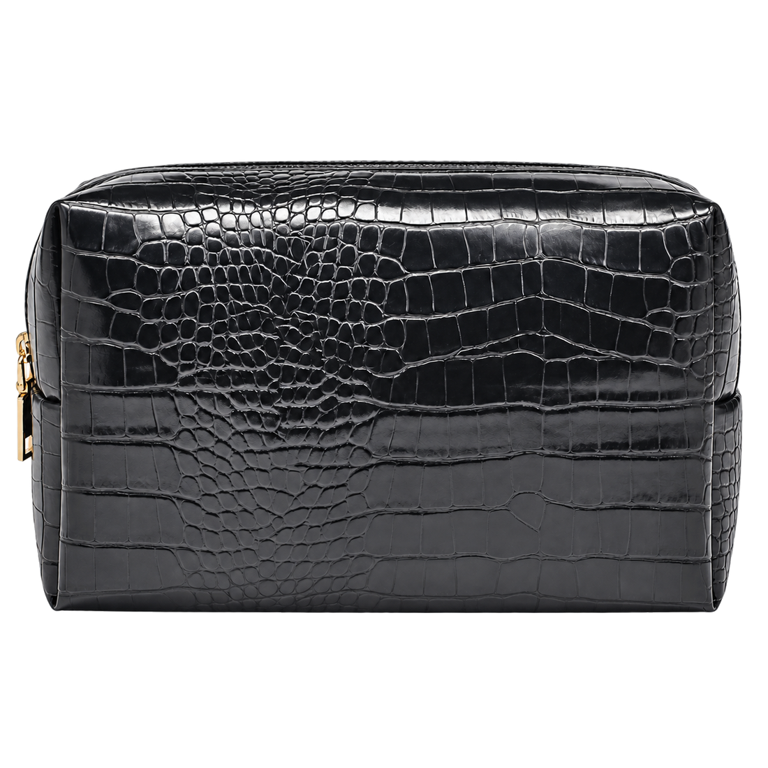 Black croc travel pouch, blank front ready for personalization
