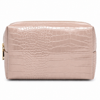 Beige croc travel pouch, front view