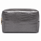 Gray croc travel pouch, front view