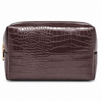Chocolate Brown croc travel pouch, front view