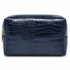 Navy croc travel pouch, front view