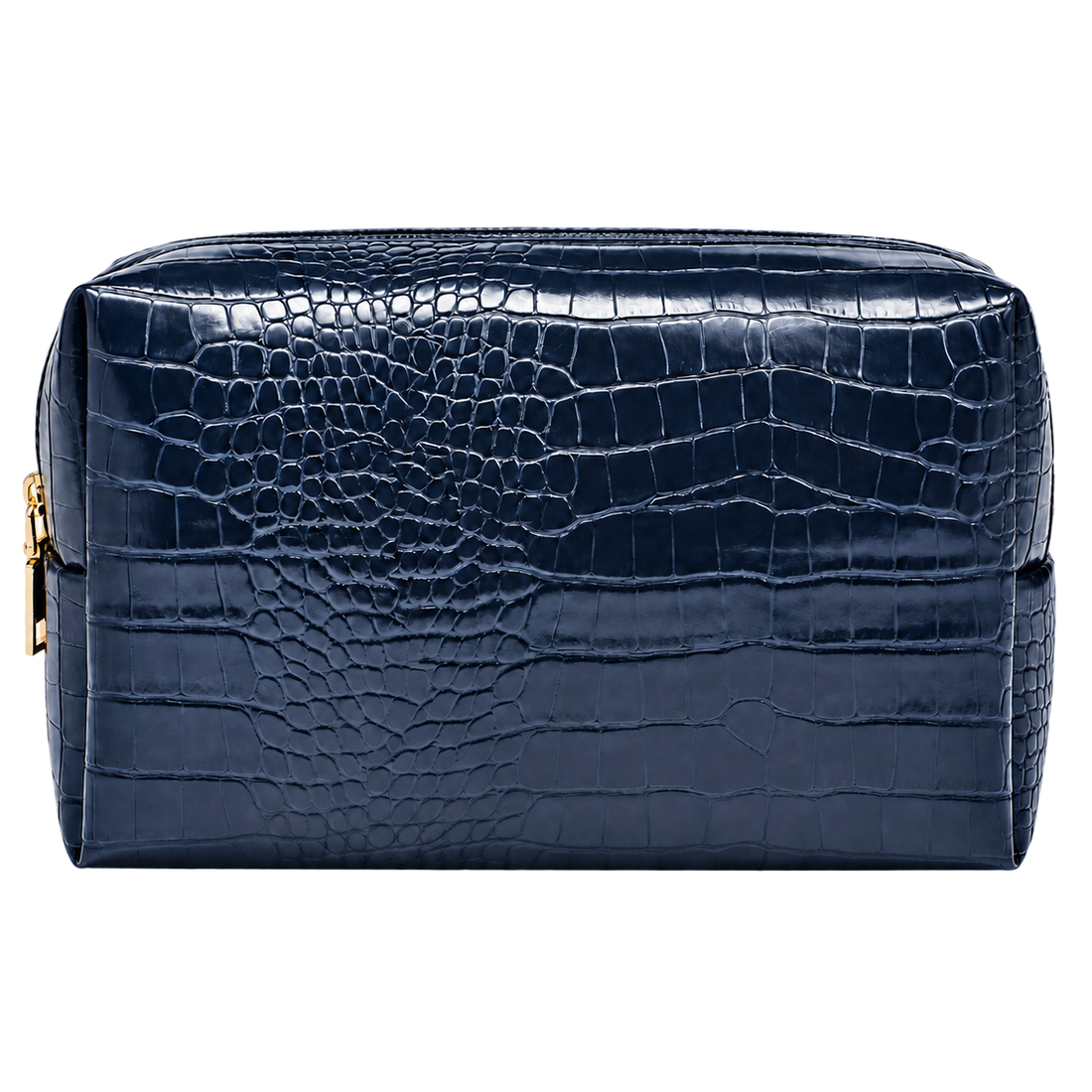 Navy croc travel pouch, blank front ready for personalization