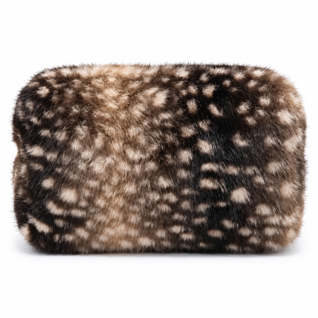 Fawn faux-fur cosmetic pouch, front view