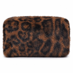 Leopard faux-fur travel pouch, front view