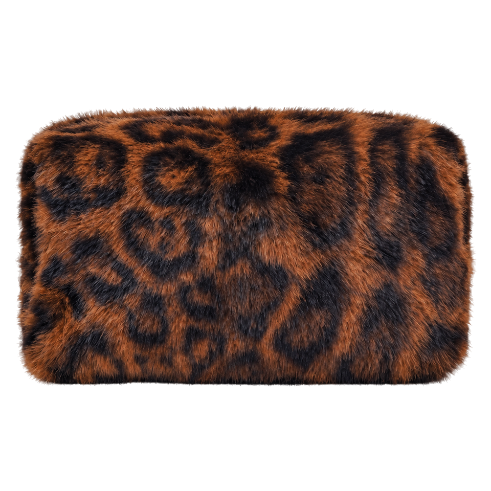 Leopard faux-fur travel pouch, blank front ready for personalization