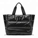 Black puffer gym bag, front view