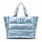 Light Blue puffer gym bag, front view