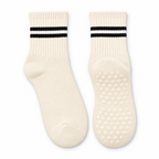 Ivory striped Pilates grip socks, matching pair, front view