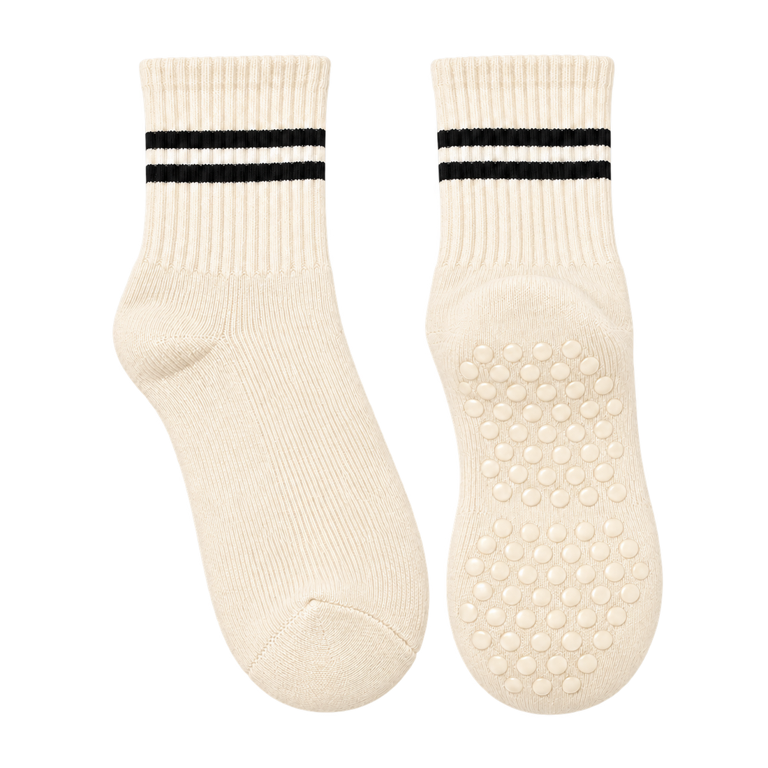 Ivory striped Pilates grip socks, blank pair ready for personalization