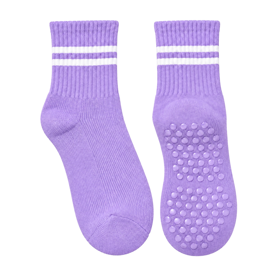 Lavender striped Pilates grip socks, blank pair ready for personalization